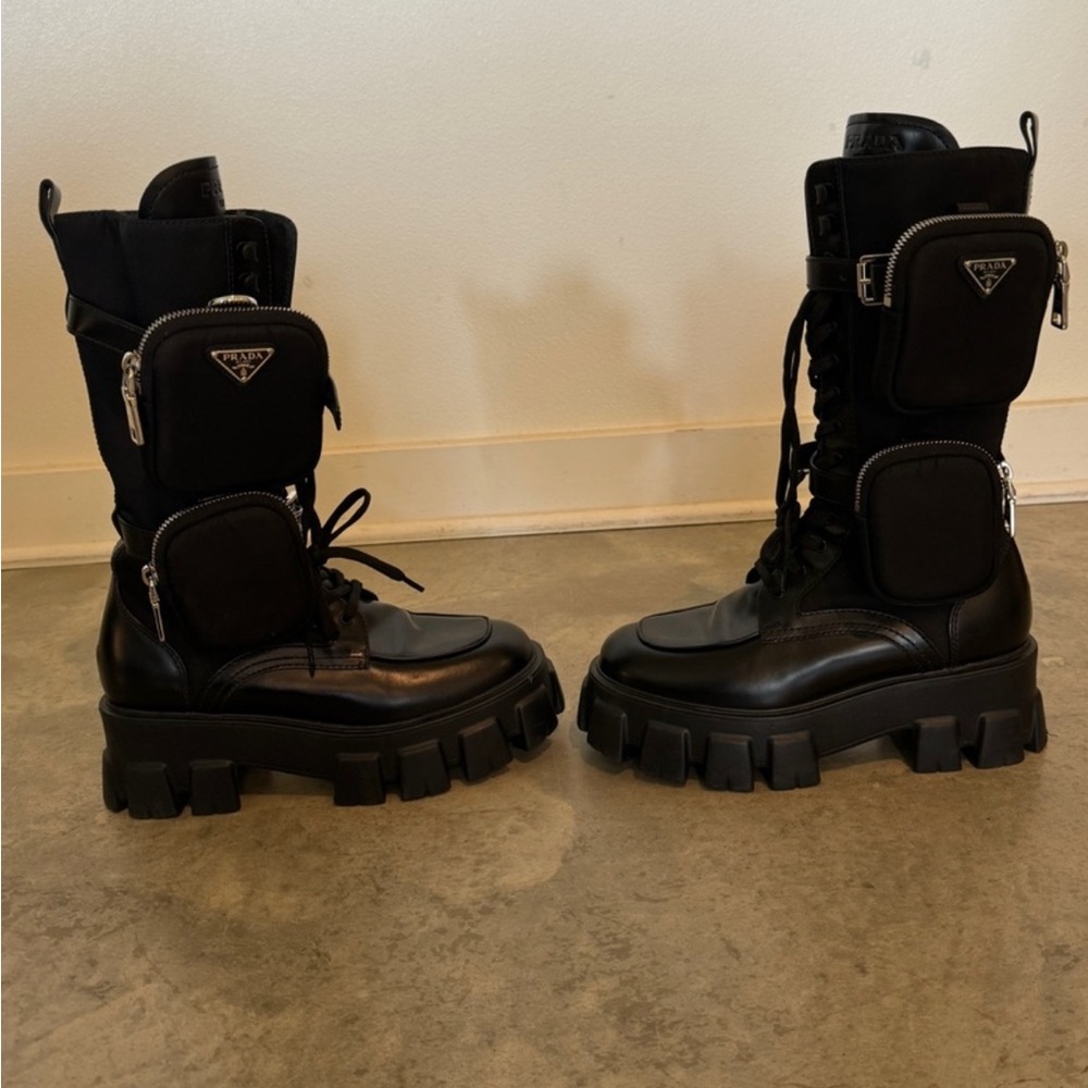 Prada Black Monolith Boots Excellent Condition! Size 37.5. US 7